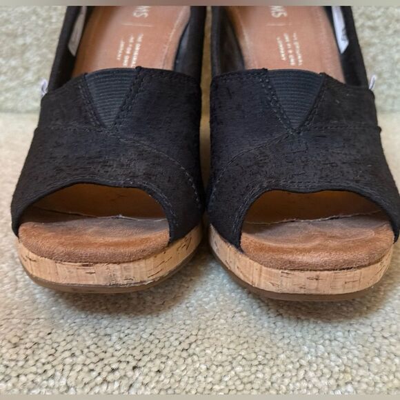 TOMS Women's Classic Espadrille Wedge Sandal Black Scattered Woven‎ Size 8 - Picture 4 of 10